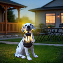 Estatua de perro solar con luz LED para jardín, decoración exterior de resina.