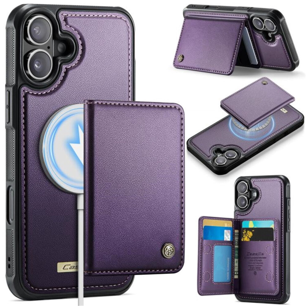 Rfid-Blocking Pu Leather Case For Iphone 16, Magsafe-Compatible 2-In-1 Detachable Wallet With Kickstand Â Purple 9558633035681