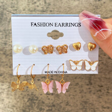 6-Pair Women's Pearl Chain Stud Drop Earrings Set, Hypoallergenic Hoop Dangle Earrings for Birthday Party