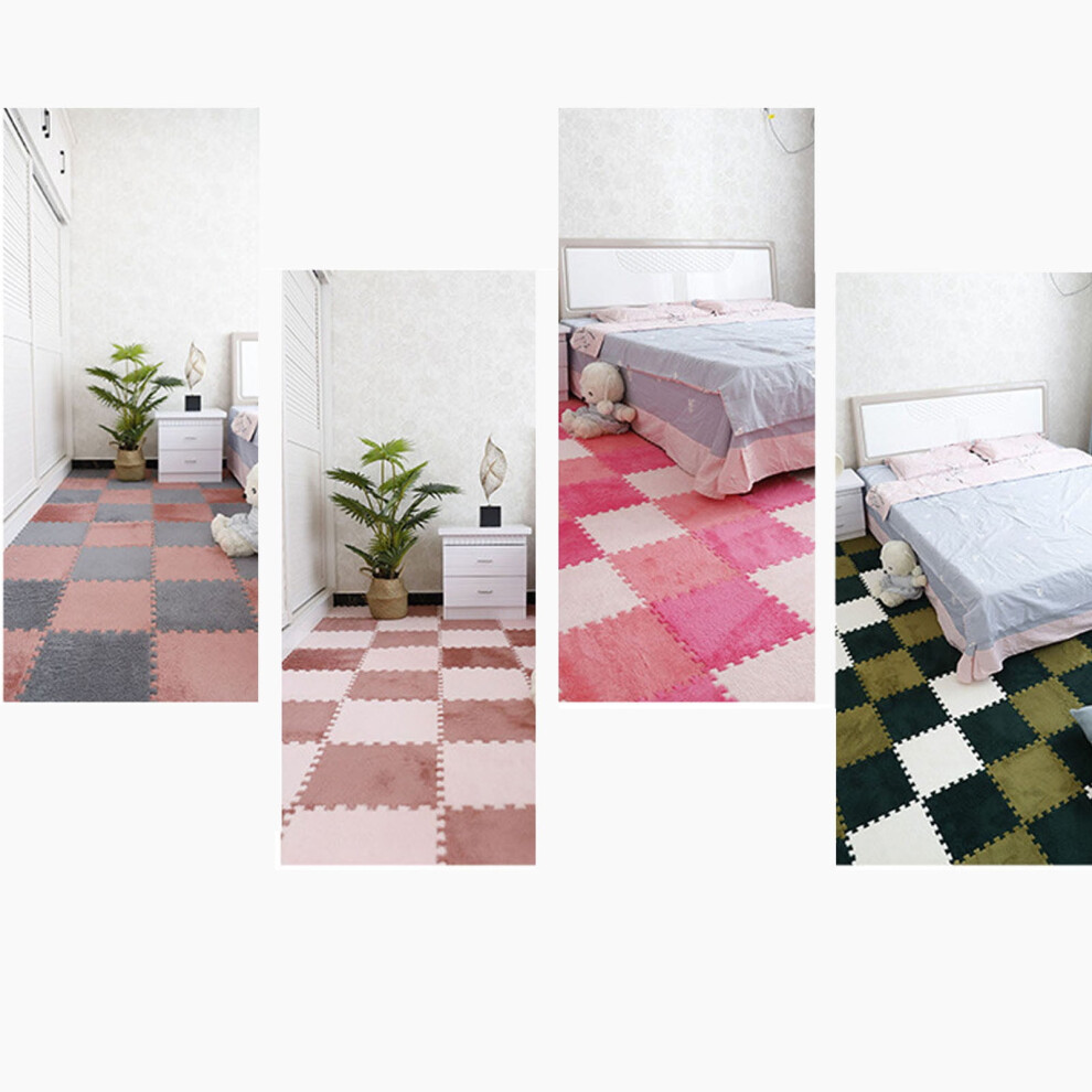 10 Pcs Square Plush Puzzle Foam Floor Mat Fluffy Plush Interlocking Foam Carpet Tiles with Edgings for Kids Baby Children Home Bedroom Playroom