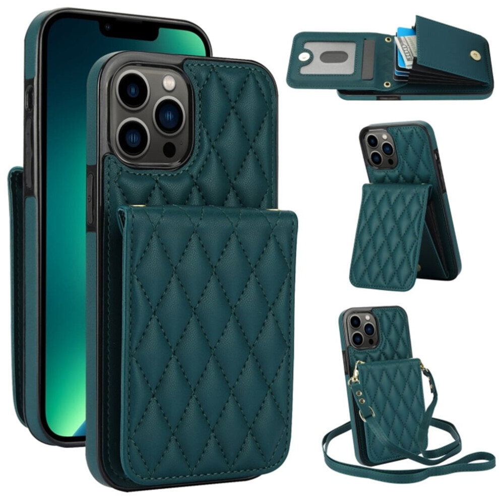 Pu Leather Rfid Wallet Case For Iphone 13 Pro Â Magnetic Flip Cover, Multi-Card Slots, Detachable Strap, Argyle Pattern Green 9418476683923