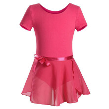 Girls Ballet Leotard with Detachable Skirt 2-Piece Set, Cotton Summer Dance Outfit for Kids 2-13 Years Short Sleeve Spring Practice Costume