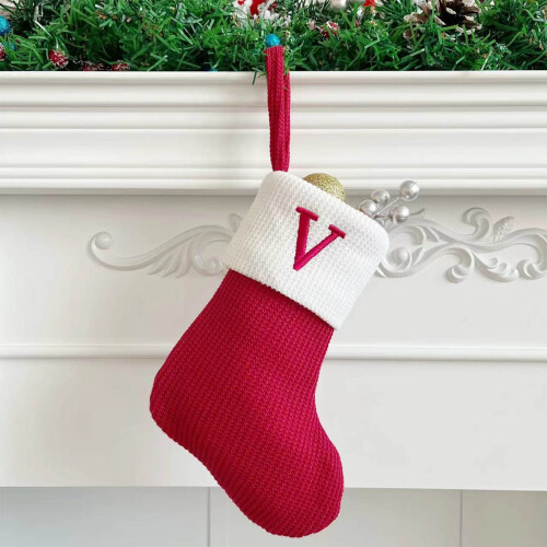 Mini gebreide kerstsok met monogram (18 cm)