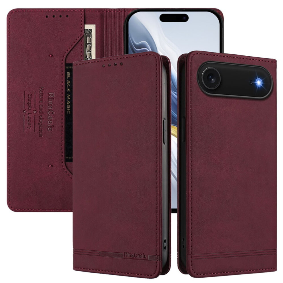 Magnetic Phone Case For Iphone Air 6.5-Inch: Rfid Blocking, Card/Cash Slots, Kickstand, Shockproof Flip Folio, Red 9418476685125