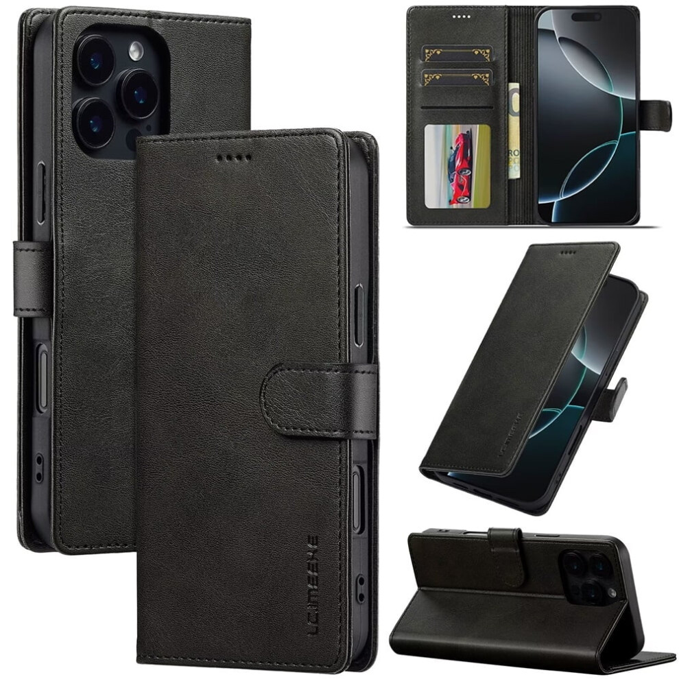 Pu Leather Flip Case For Iphone 16 Pro Max Â Black 9130661398282