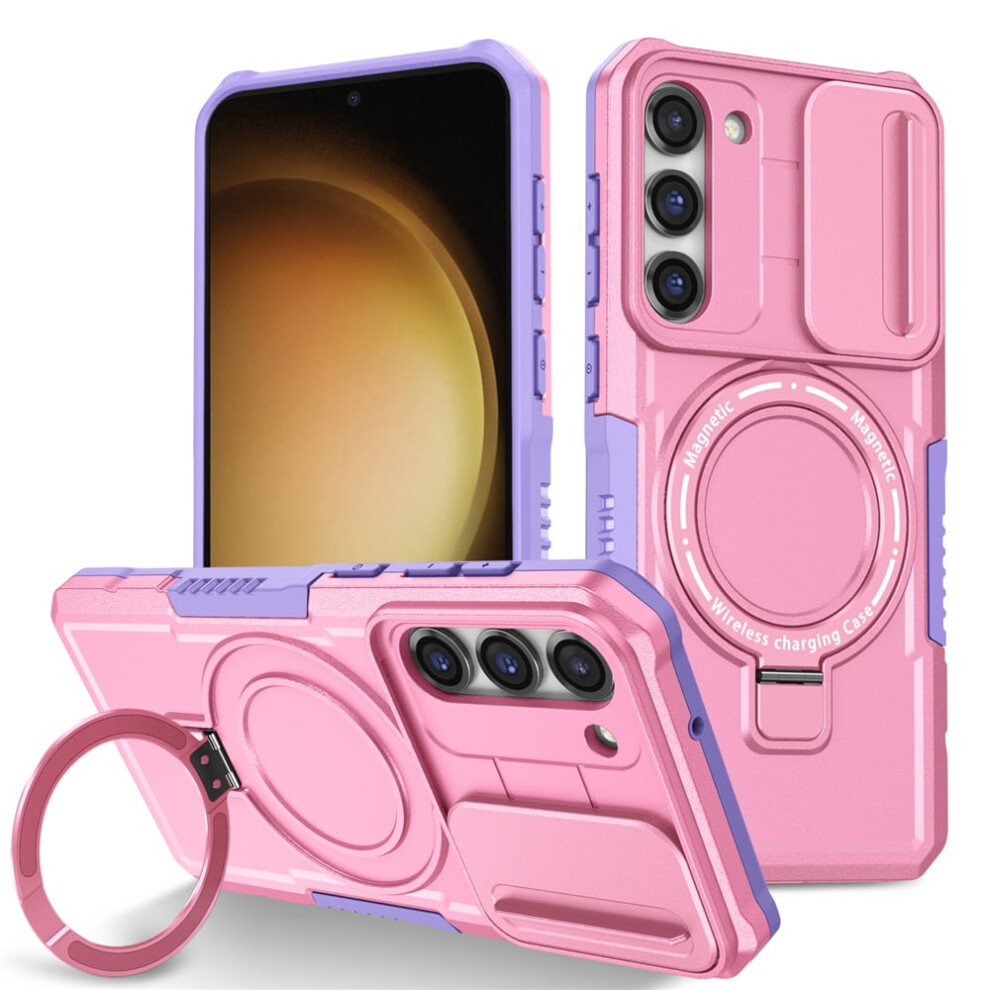 Shockproof Case For Samsung Galaxy S23 6.1" Â Sliding Camera Cover, Magsafe Compatible, Hidden Kickstand & Ring Holder Pink 9418476683190
