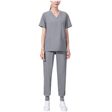 asdoklhq Jogger Scrubs for Women Short-Sleeved Solid Color Pocket-Neck Nurse Suit Gray 3X