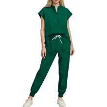 Jogger scrubs for women green short-sleeve V-neck with