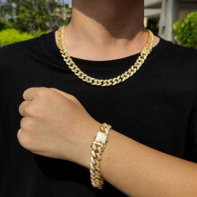 Collana da uomo e donna Hip Hop con catena cubana di cristallo da 13 mm, collane scintillanti Hip Hop, gioielli alla moda con ciondoli, set bracciale