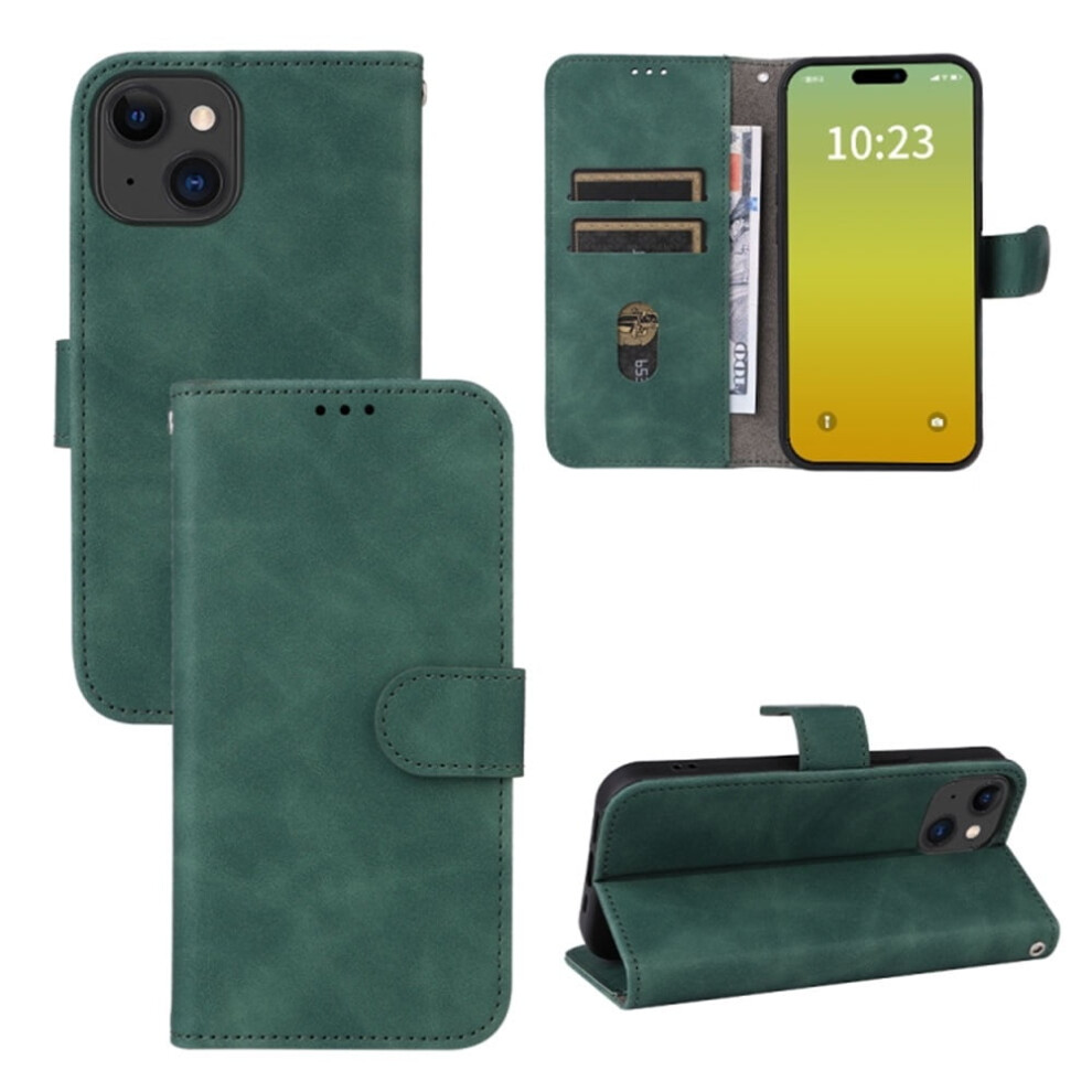Pu Leather Wallet Case For Iphone 14 Â Tpu Bumper, Card Slots, Kickstand, Magnetic Closure, Shockproof, Green 9152228519213