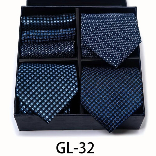 Slim Business Tie and Pocket Square Set 3+3 with Gift Box
