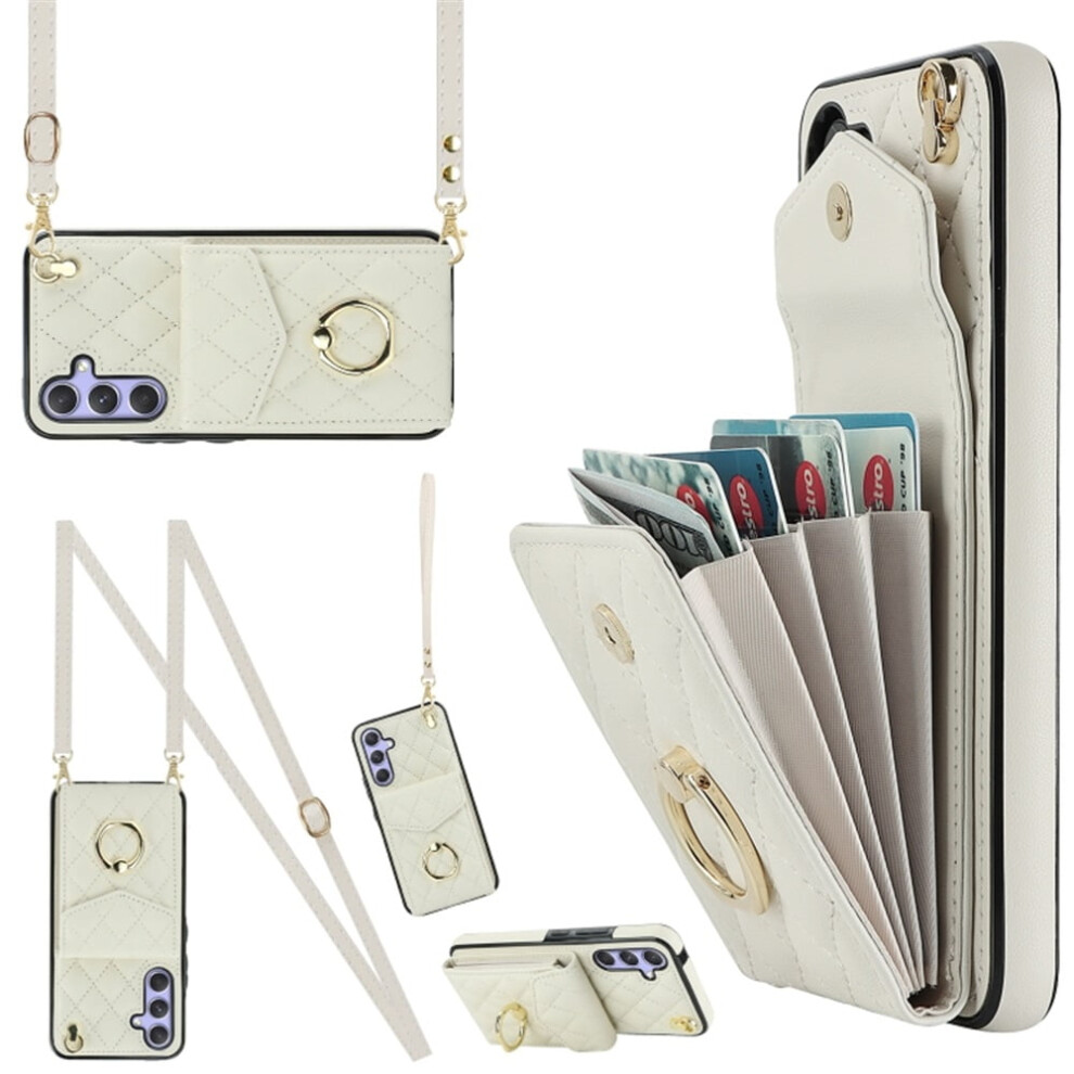 Premium Pu Leather Wallet Case For Samsung Galaxy A14 4G/5G Â Rfid Shielding, Adjustable Ring, Detachable Crossbody & Wrist Strap, White 9418476684968