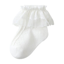 Kids Girls Ruffle Lace Trim Cotton Socks Frilly Dress Candy Colored Socks White 6-8 Years