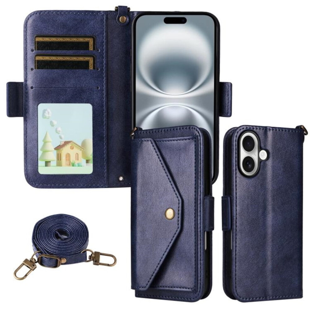 Leather Iphone 16 Plus Wallet Case Â Shockproof, Blue 9130661397889