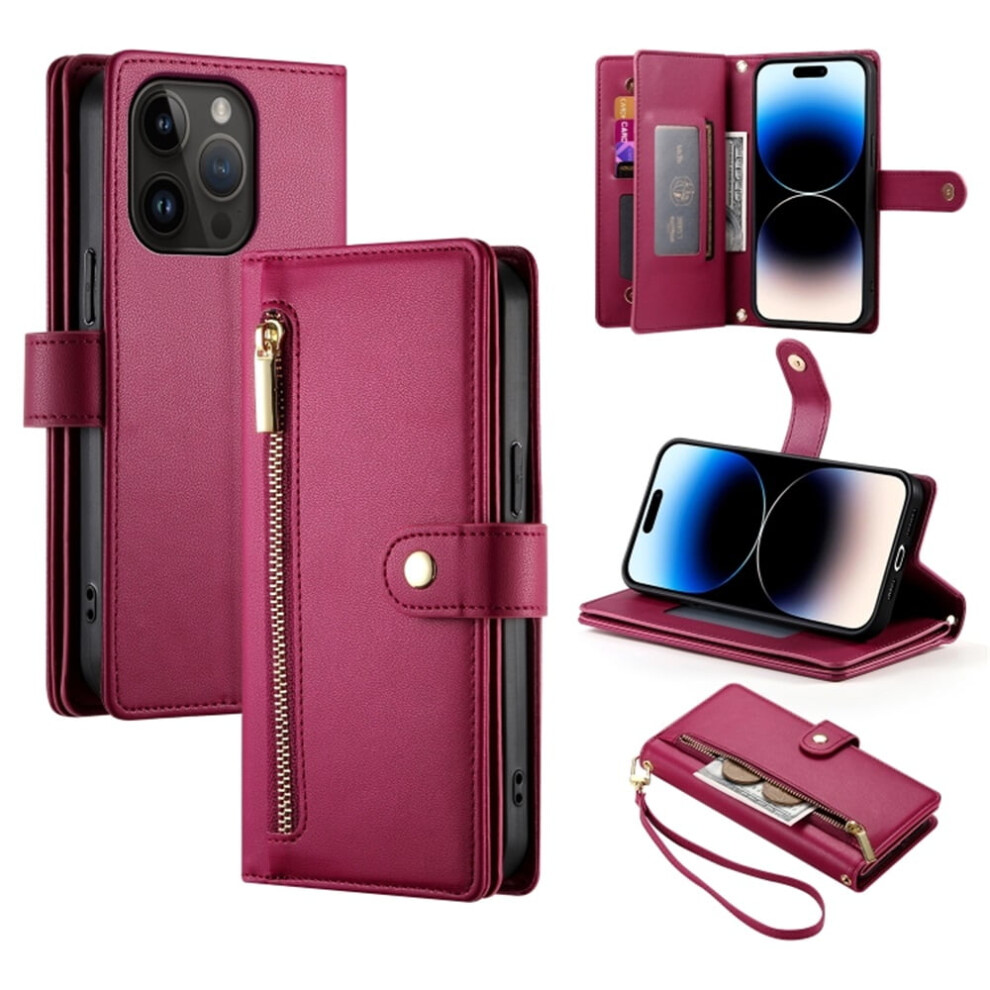 Leather Wallet Case For Iphone 14 Pro 6.1 Inch Red 9130661399135