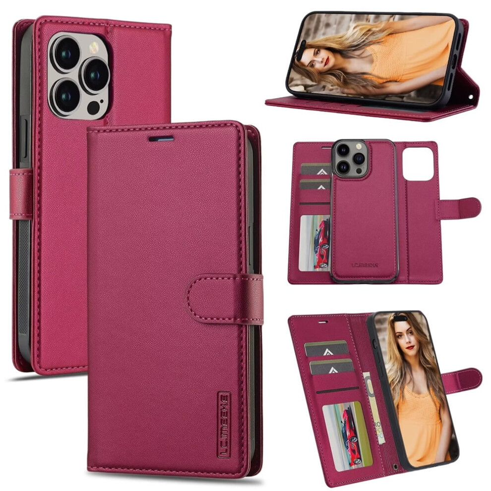 Lc.imeeke 2-In-1 Detachable Wallet Case For Iphone 16 Pro Max 6.9", Rfid Blocking, Shockproof, Wrist Strap, Red 9418476683725