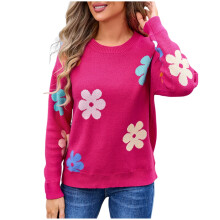 Suéteres de mujer con estampado floral - Suéteres de punto de manga larga con cuello redondo, estilo casual, ideales para otoño e invierno.