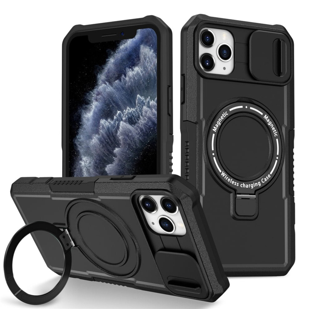 Iphone 11 Pro 5.8" Case Â Sliding Camera Cover, Magsafe Compatible, Shockproof, Hidden Kickstand & Ring Holder, Black 9193271822813