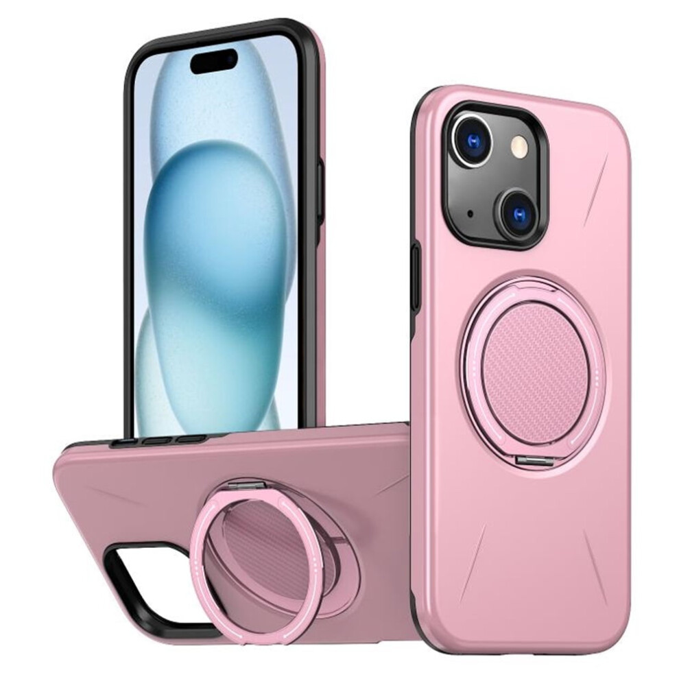 Ultra Slim Hybrid Tpu+Pc Case For Iphone 15: Magsafe Compatible, Metal Rotating Holder, Military Shockproof, Pink 9418476685699