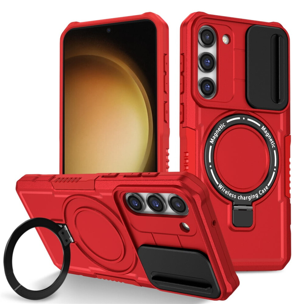 Samsung Galaxy S23 Plus Case (6.6") Â Sliding Camera Cover, Magsafe Compatible, Shockproof, Kickstand & Ring Holder, Red 9418476684449