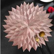 2 pcs (only mats) [Thousand Leaf Flower Waterproof] Dining Table Mat PVC Hot Stamping Insulation Mat Anti-scalding Coaster Decorative Mat Vase Mat