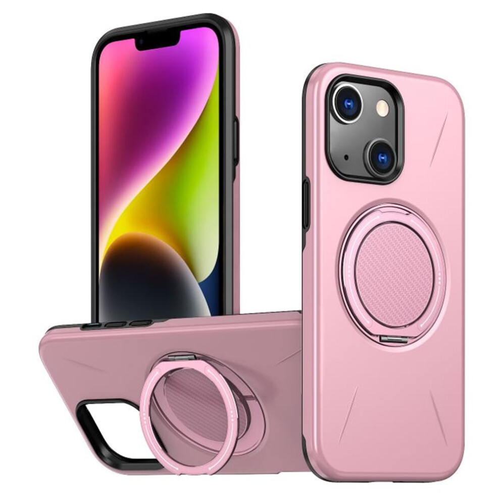 Ultra Slim Hybrid Tpu+Pc Case For Iphone 14ÂMagsafe Compatible, Metal Rotating Holder, Military Shockproof, Pink 9152228520066
