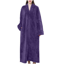 Damen-Flanell-Nachthemd, warm, dick, mit Reißverschluss vorne, 1-teilig