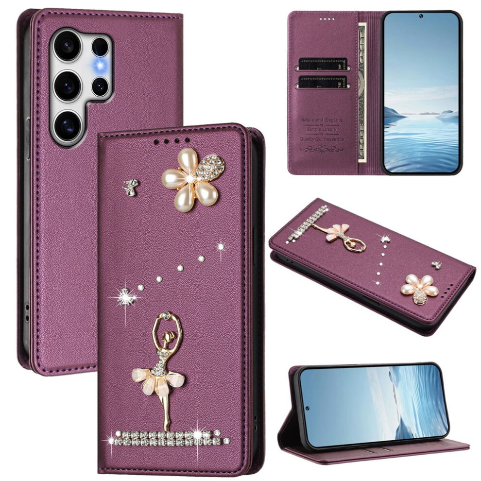 Rfid Blocking Ballet Girl Flip Wallet Leather Case For Compatible With Samsung Galaxy S25 Ultra 5G Â Violet 9418476686511