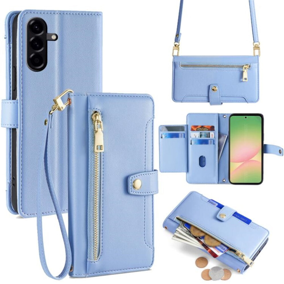 Leather Wallet Case For Samsung Galaxy A36 5G 6.7": 6-Card Holder, Zipper Bills Slot, Soft Sheepskin Strap Â Blue 9418476686771