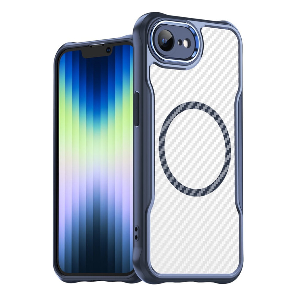Carbon Fiber Magnetic Case For Iphone 16E, Magsafe Compatible, Translucent Matte, Anti-Fingerprint, Slim Shockproof – Blue 9152228522527