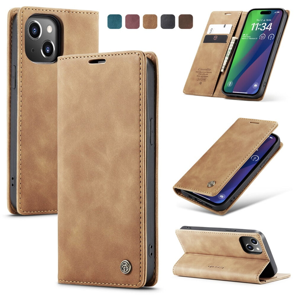 Caseme Leather Flip Wallet Case For Compatible With Iphone 15 – Magnetic Closure, Card Holder, Shockproof, Kickstand Brown 9152228520332
