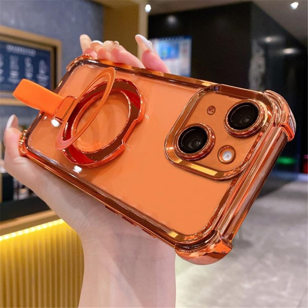 Iphone 15 Case Compatible With Magsafe Â Transparent Crystal Back Cover With Ring Stand & Magnetic Function, Orange 9193271825210