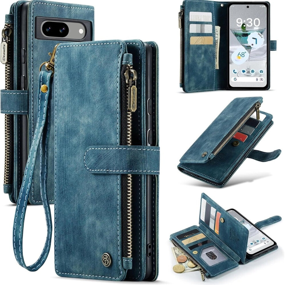 Caseme Wallet Case For Google Pixel 8A Â Pu Leather Magnetic Flip, Lanyard & Zipper Card Holder, Compatible With Pixel 8A 6.1", Blue 9152228523951