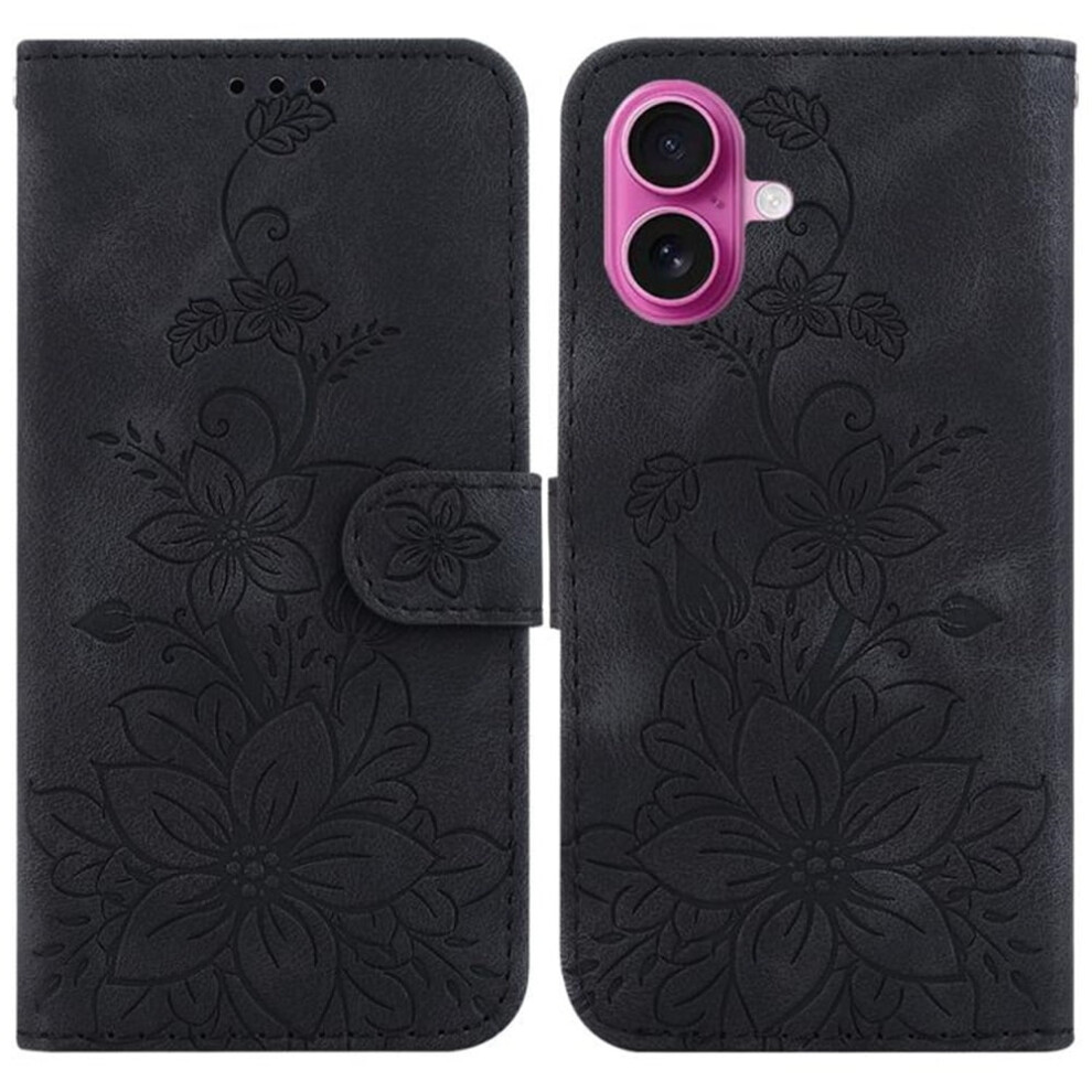 Iphone 17 6.3" Pu Leather Flip Wallet Case With Strong Magnetic Closure, Card Slots, Lily Embossed Â Compatible With Iphone 17 Black 9130661917308