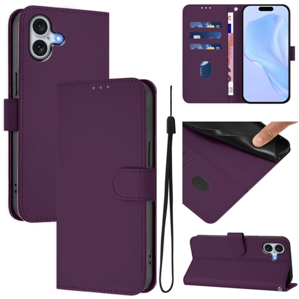 Pu Leather Wallet Case Compatible With Iphone 16 Plus Â Magnetic Flip Folio, 3-Card Slot & Wrist Strap, Violet 9130661918473