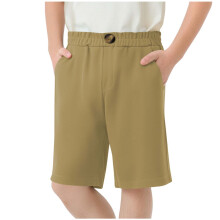Boys School Uniform Shorts Stretch Pull On Chino Shorts Youth Cropped Shorts with Pockets Khaki 9-10 Years
