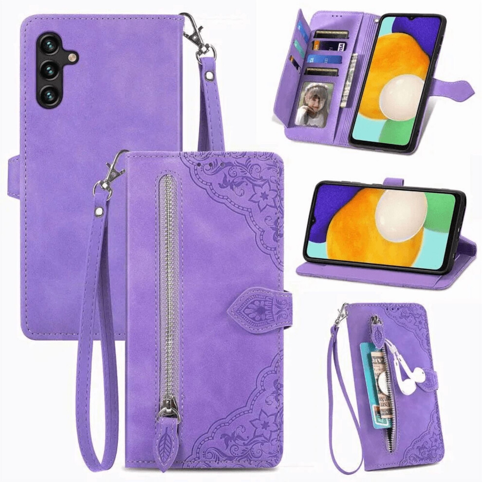 Compatible With Samsung Galaxy A13 5G 6.5" Pu Leather Magnetic Flip Wallet Case With Lanyard, Wristlet & Zipper Card Holder 9130661921190