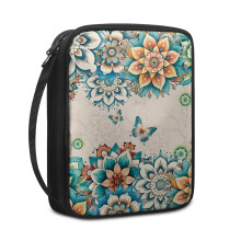 Boho Mandala Butterfly Print Bible Cover – Zippered, Sturdy, Portable Bible Bag with Handle, Compatible with Large Bibles