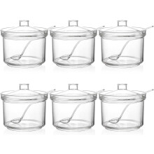 6-Pack 14 oz Clear Acrylic Sugar Bowls with Spoon & Lid – Compatible with Home, Coffee Bar, Restaurant