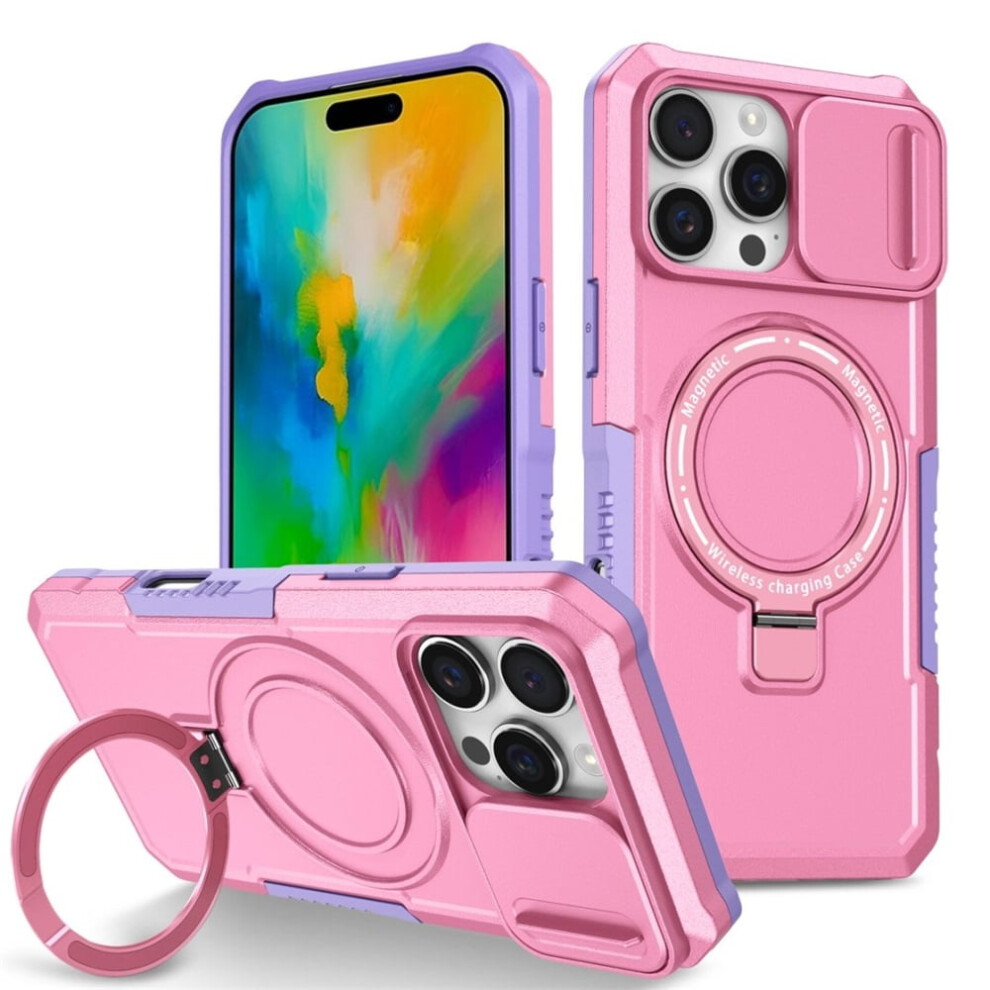 Iphone 16 Pro Max 6.9" Case Â Sliding Camera Cover, Magsafe Compatible, Shockproof, Hidden Kickstand & Ring Holder, Pink 9193271823292