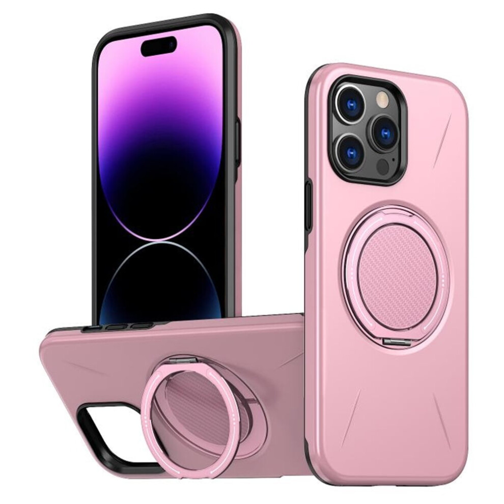 Ultra Slim Hybrid Tpu+Pc Case For Iphone 14 Pro MaxâMagsafe Compatible, Metal Rotating Holder, Military Shockproof, Pink 9130661917292