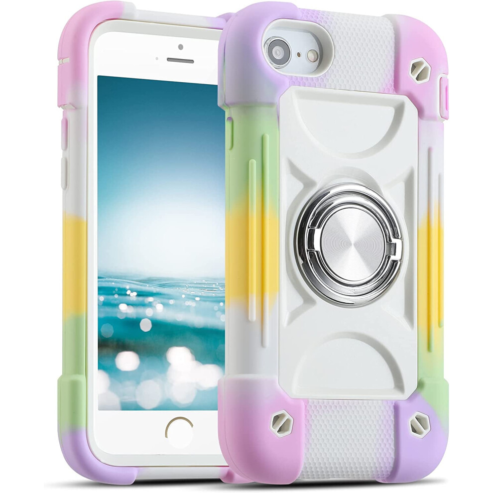 Rainbow 4.7" Military Shockproof Case With Ring StandâCompatible With Iphone Se3, Se2, 6, 6S, 7, 8 White 9170372128297