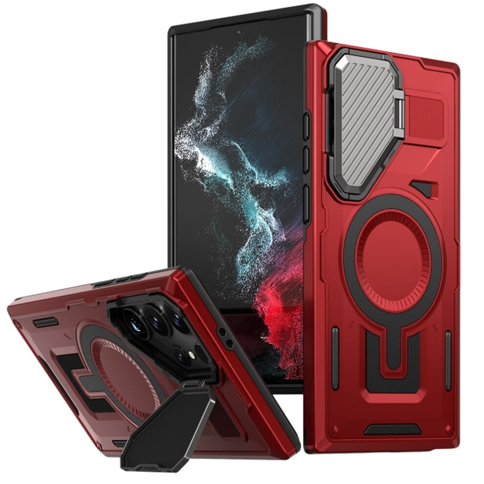 Rugged Magnetic Case For Samsung Galaxy S23 Ultra 5G 6.8" Â Military-Grade, Adjustable Metal Lens Cover, Magsafe-Compatible, Red 9170372129362