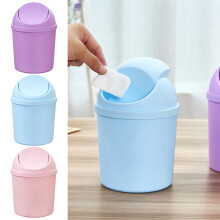 Mini Round Plastic Trash Can with Swing Lid, Multi-Functional Desktop Waste Bin for Bathroom, Kitchen, and Home Office