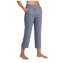 Caprihose für Damen, Stretch, hoher Bund, kurze Hose, Bürohose, Freizeithose für Sommer und Freizeit, Yogahose, Blau, Größe 3XL
