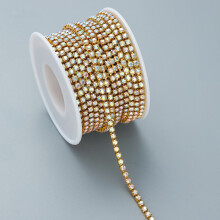 10 Yards SS6 2MM Rhinestone Chain Roll, Crystal Close Chain Sew-On Trim, Golden AB