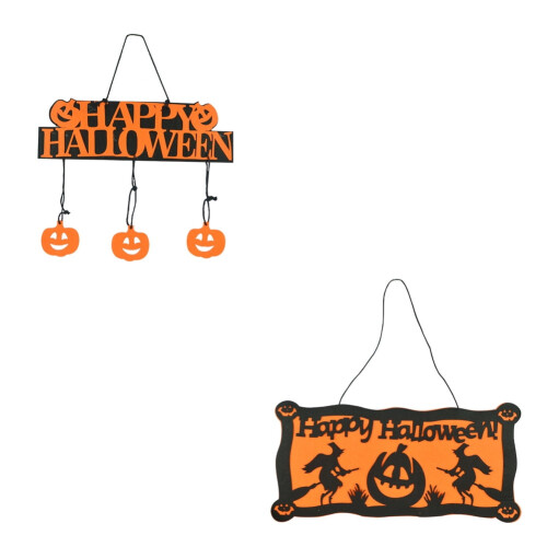 Puinen riippuva halloween-kyltti noidankummikurpitsalla 2