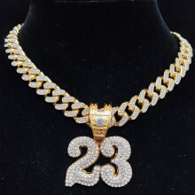 Men Women Hip Hop Number 23 Pendant Necklace Crystal Cuban Chain HipHop Iced Out Bling Necklaces Fashion Charm Jewelry