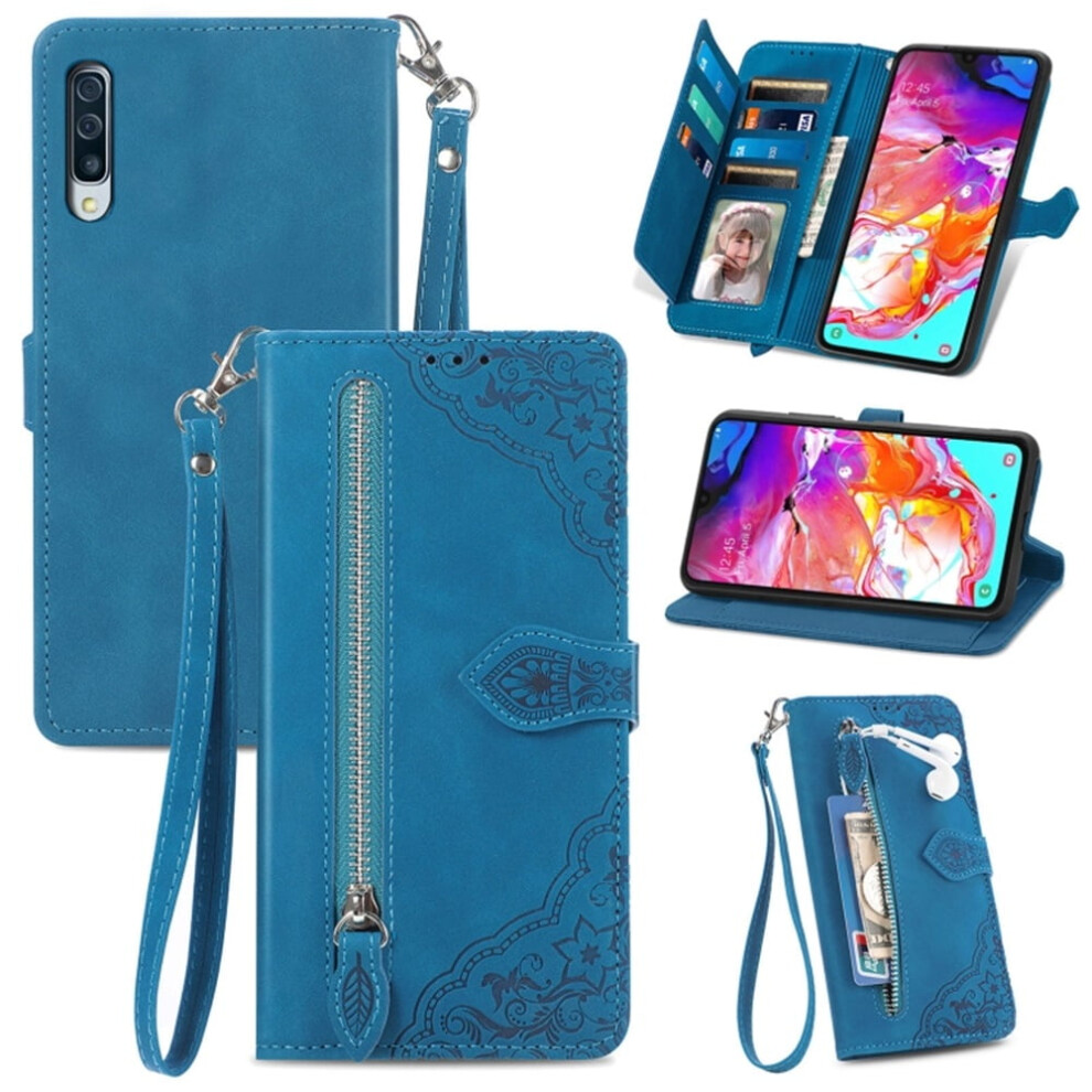 Compatible With Samsung Galaxy A70 6.7" Wallet Case Â Pu Leather Magnetic Flip, Lanyard Strap, Wristlet & Zipper Card Holder 9170372130498
