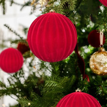 2 Pcs 8" Velvet Christmas Ball Ornaments, Shatterproof Plastic Baubles for Tree, Party, Wedding – Compatible with Standard Hooks